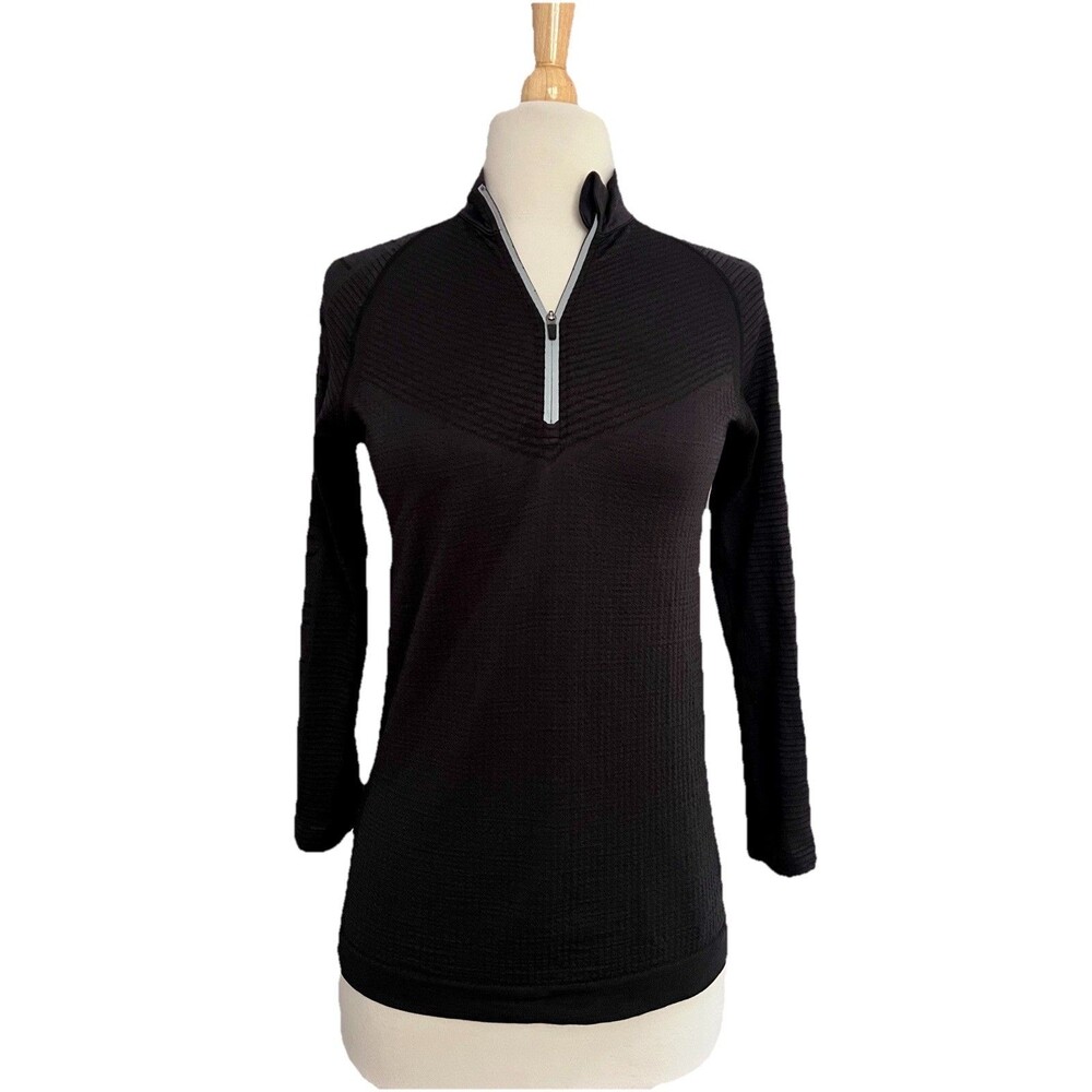 Nike Running Womens Sz XS Black Long Sleeve Quarter Zip Shirt Wool Blend